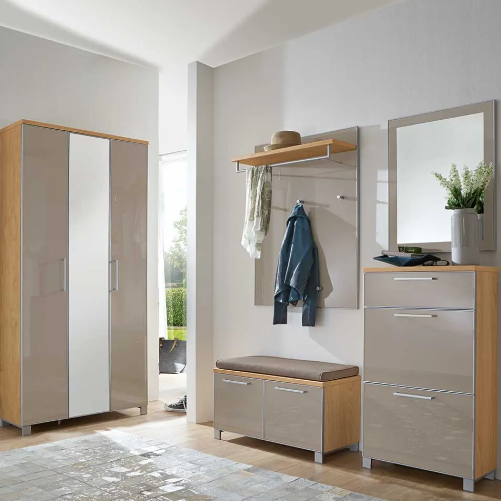 Wohnen Garderoben<Garderobenmöbel Set Diecca in Taupe Glas beschichtet (fünfteilig)