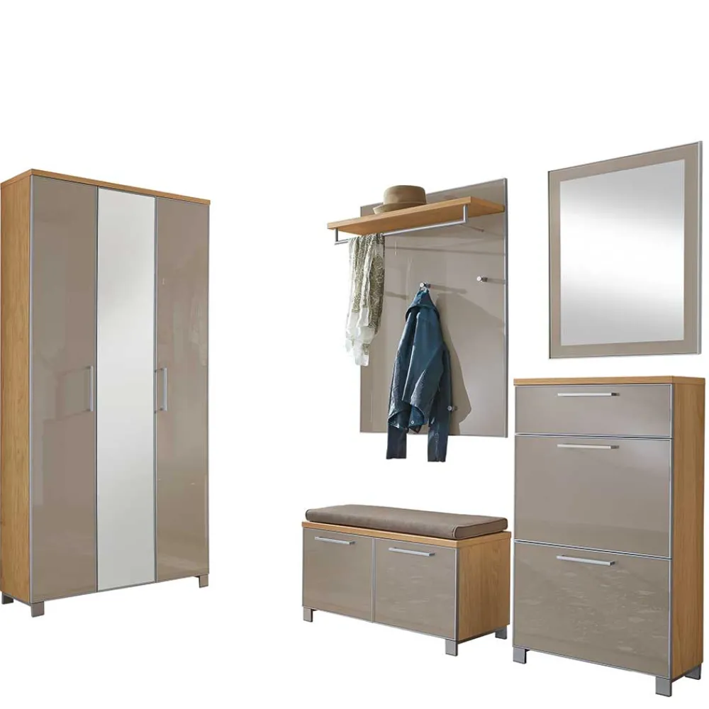 Wohnen Garderoben<Garderobenmöbel Set Diecca in Taupe Glas beschichtet (fünfteilig)