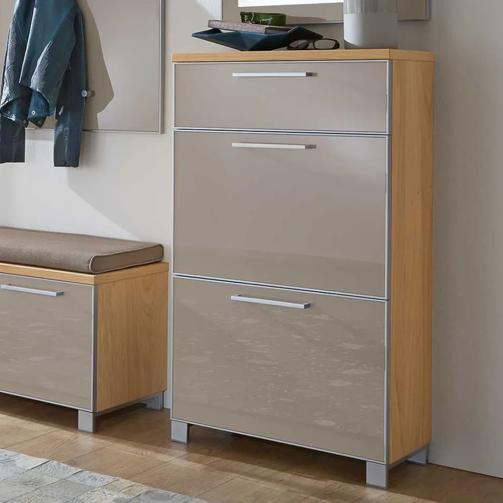Wohnen Garderoben<Garderobenmöbel Set Diecca in Taupe Glas beschichtet (fünfteilig)