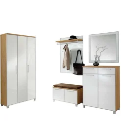 Wohnen Garderoben<Garderobenmöbel Set Wynoca in Weiß Glas beschichtet (fünfteilig)