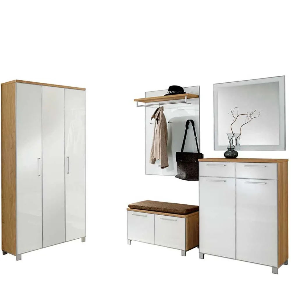 Wohnen Garderoben<Garderobenmöbel Set Wynoca in Weiß Glas beschichtet (fünfteilig)