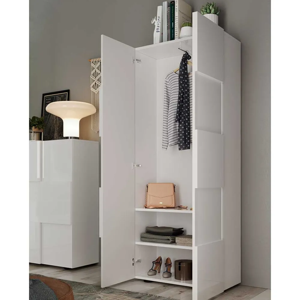 Wohnen Schränke<Garderobenschrank in Weiß hochglänzend - Castalla