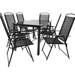 Wohnen Sitzgruppe<Garten Essgruppe in Schwarz - Kameron (siebenteilig)