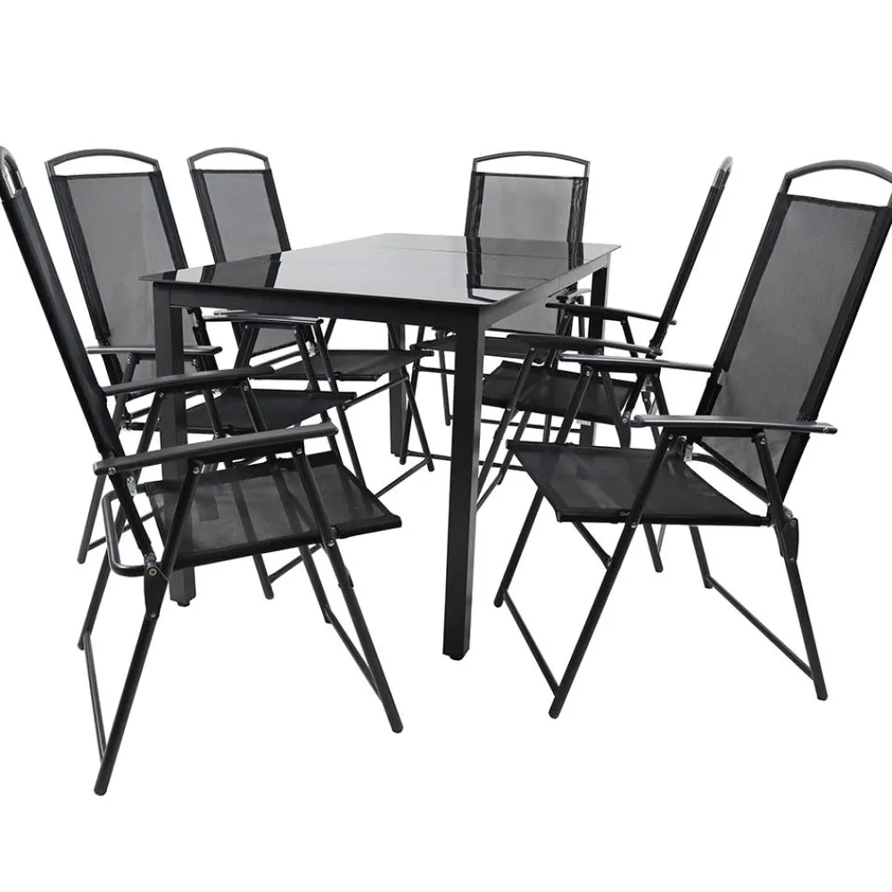 Wohnen Sitzgruppe<Garten Essgruppe in Schwarz - Kameron (siebenteilig)
