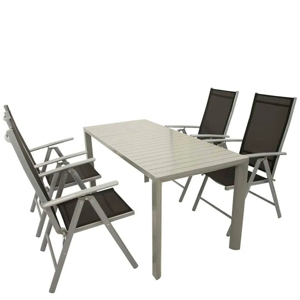 Wohnen Sitzgruppe<Garten Tischgruppe in Silbergrau - Pratina (fünfteilig)