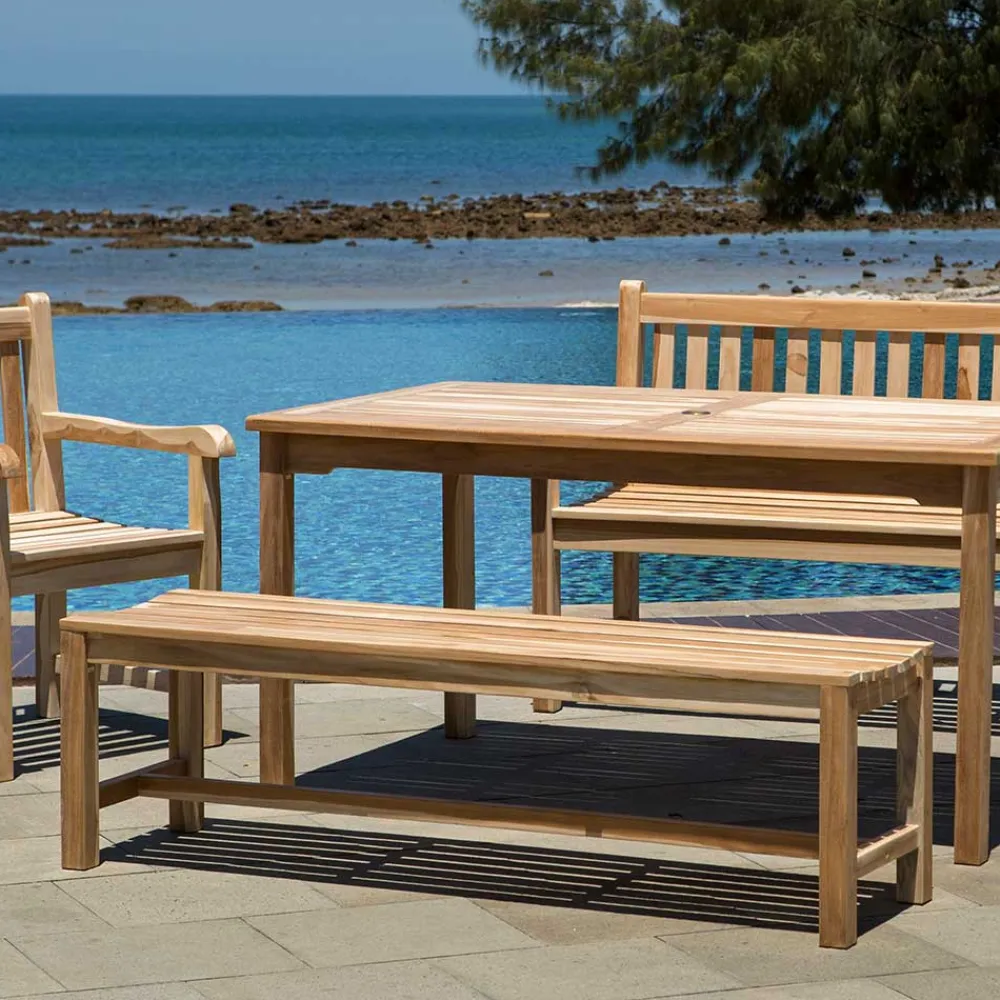 Wohnen Sitzbank<Gartenbank ohne Rückenlehne aus Teak Massivholz - Klahuma