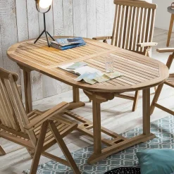Wohnen Sitzgruppe<Gartentisch & Klappsessel aus Holz - Klahuma (fünfteilig)