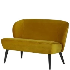 Wohnen Sofas<Gelbes Samt Sofa Mid Century Ramia mit Holzbeinen in Schwarz