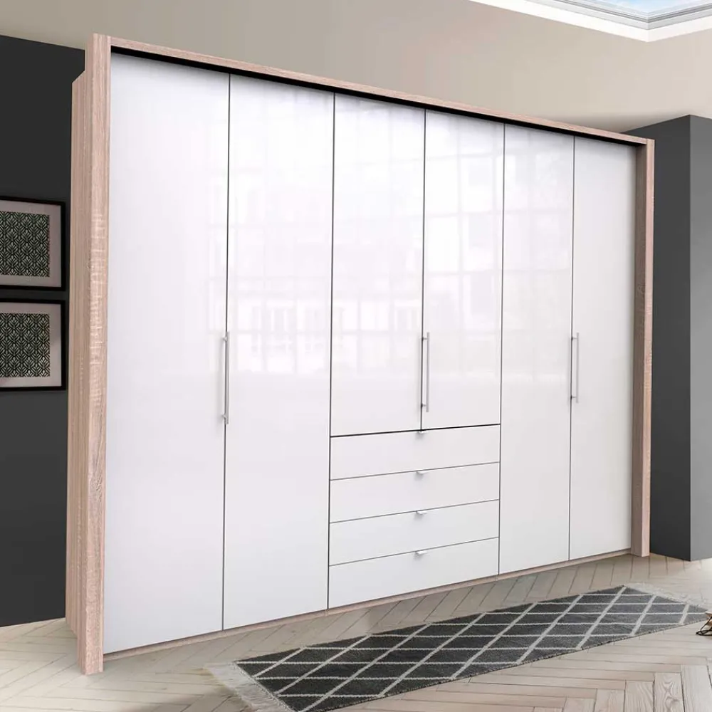 Wohnen Kleiderschränke<Geräumiger Schlafzimmerschrank in Weiß Glas - Bosays