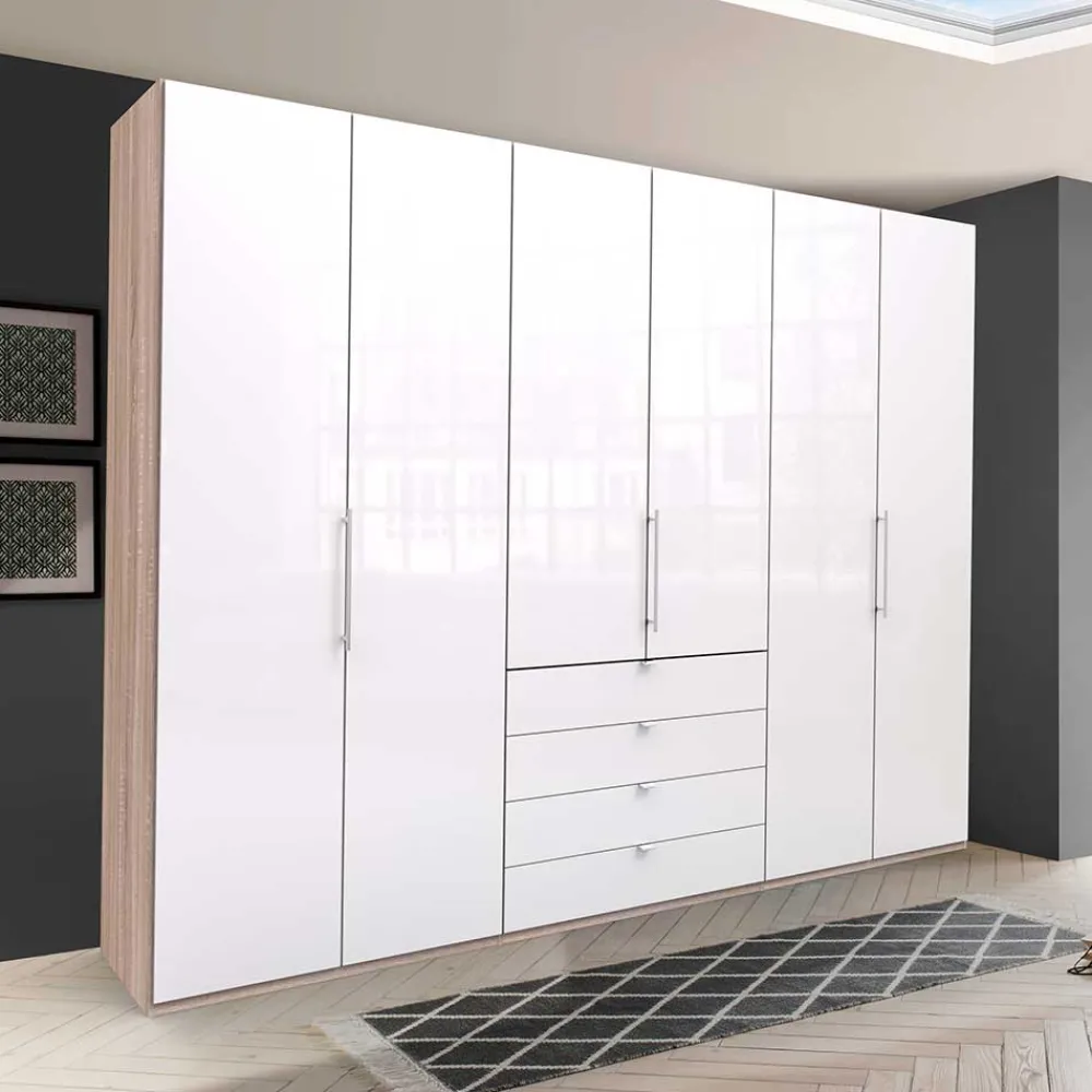 Wohnen Kleiderschränke<Geräumiger Schlafzimmerschrank in Weiß Glas - Bosays