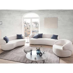 Wohnen Sofas<Gerundetes Federkern Sofa in Weiß Boucle - Zenya
