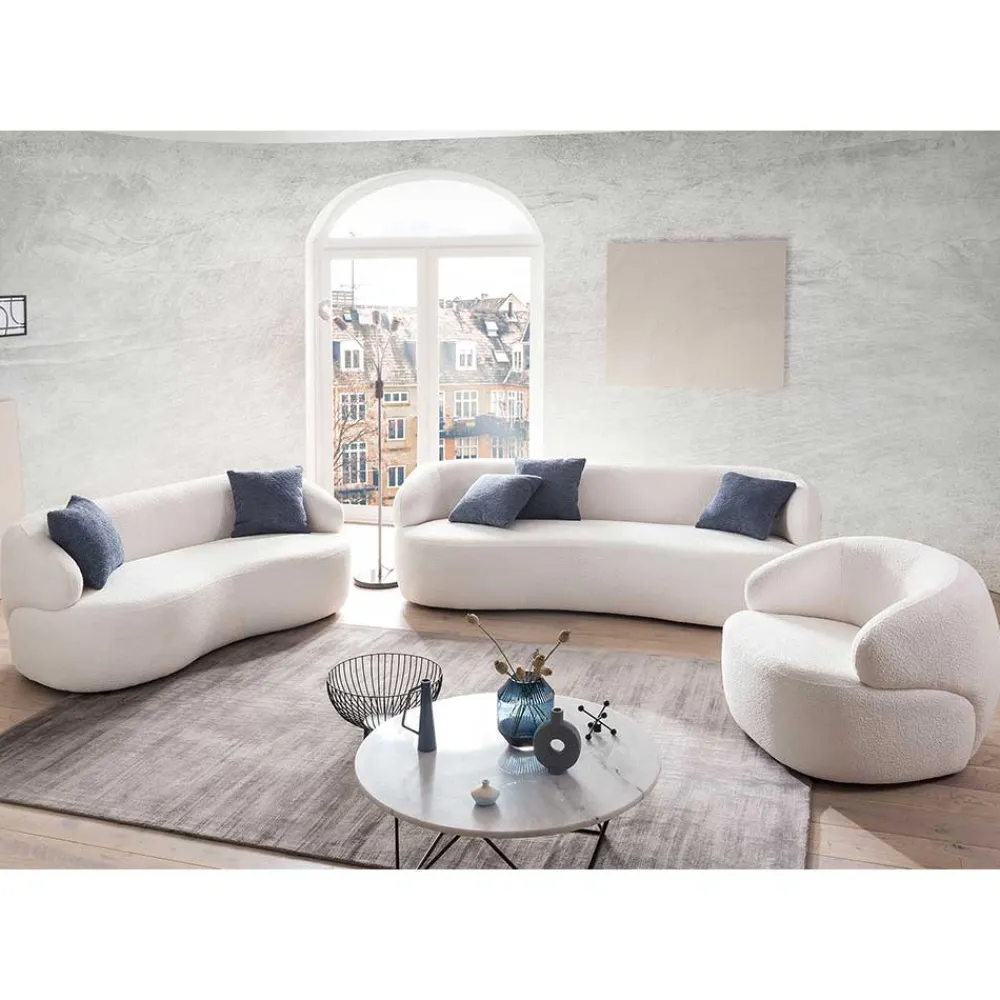 Wohnen Sofas<Gerundetes Federkern Sofa in Weiß Boucle - Zenya