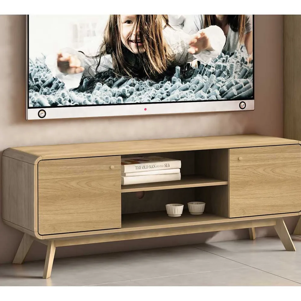 Wohnen Tv & Hifi-Möbel|Lowboards<Gerundetes Lowboard in Eiche Optik - Alcuam