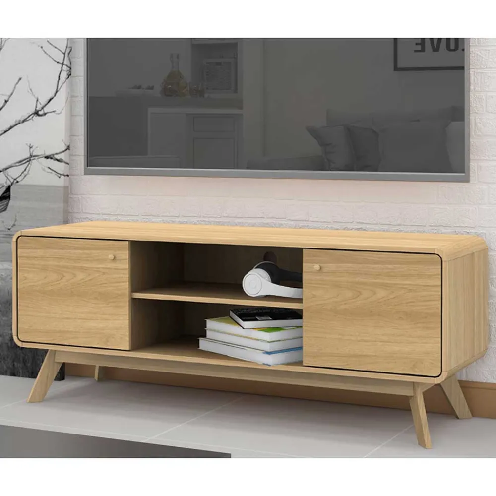 Wohnen Tv & Hifi-Möbel|Lowboards<Gerundetes Lowboard in Eiche Optik - Alcuam