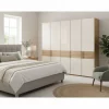 Wohnen Kleiderschränke|Schränke<Glasfront Kleiderschrank in Beige & Eiche - Emdsiva