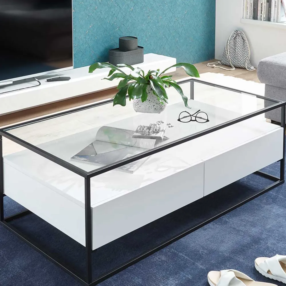 Wohnen Tische<Glas-Sofatisch mit zwei Schubladen und Ablage - Nastoria