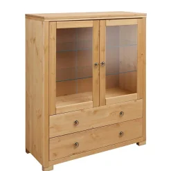 Wohnen Highboards|Vitrinen<Glastüren Highboard in Natur geölt - Vinidad