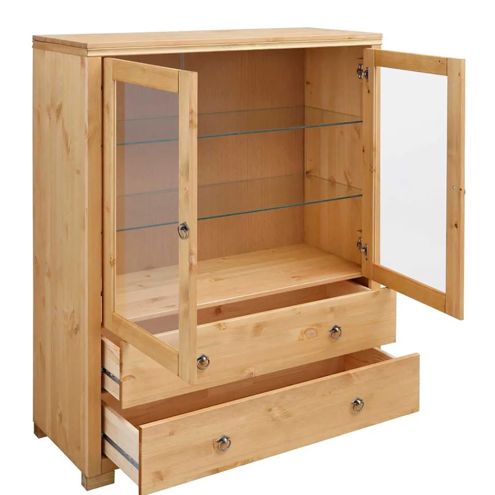 Wohnen Highboards|Vitrinen<Glastüren Highboard in Natur geölt - Vinidad