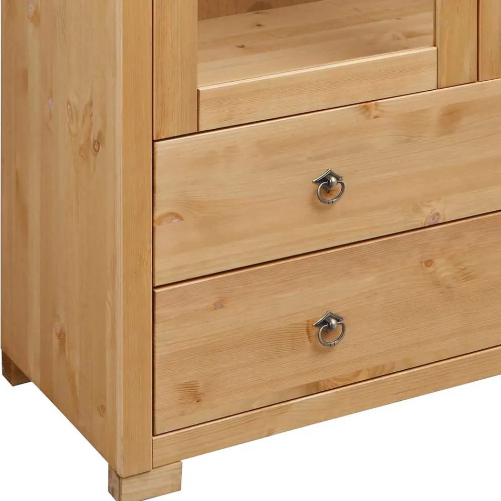 Wohnen Highboards|Vitrinen<Glastüren Highboard in Natur geölt - Vinidad