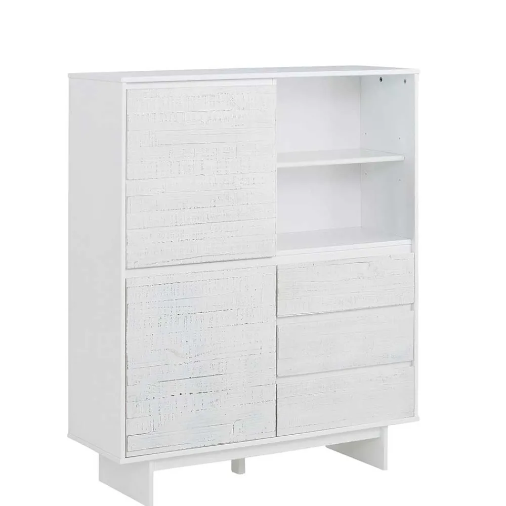 Wohnen Highboards<Günstiges Kombi Highboard in Weiß lasiert - Vagniu