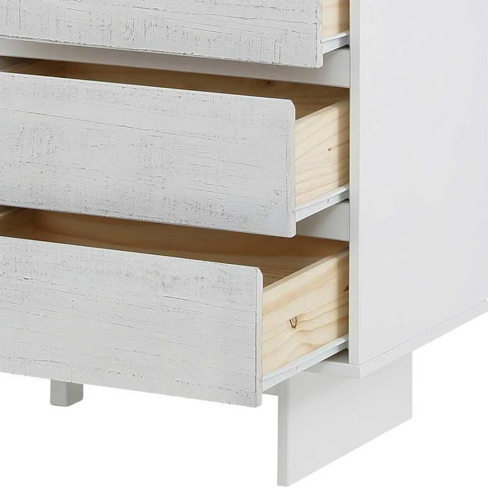 Wohnen Highboards<Günstiges Kombi Highboard in Weiß lasiert - Vagniu
