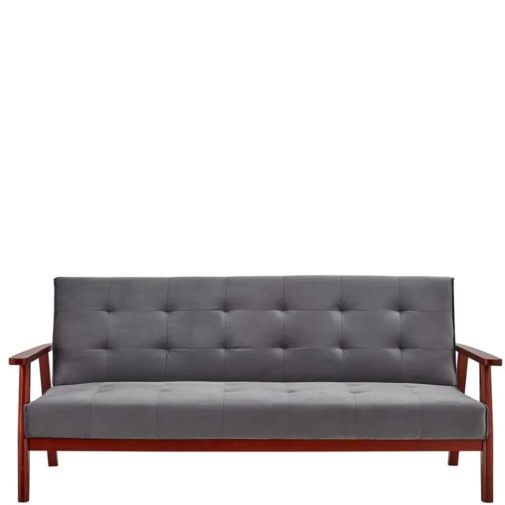 Wohnen Betten|Sofas<Graue Samt Bettcouch mit Holzgestell - Farala