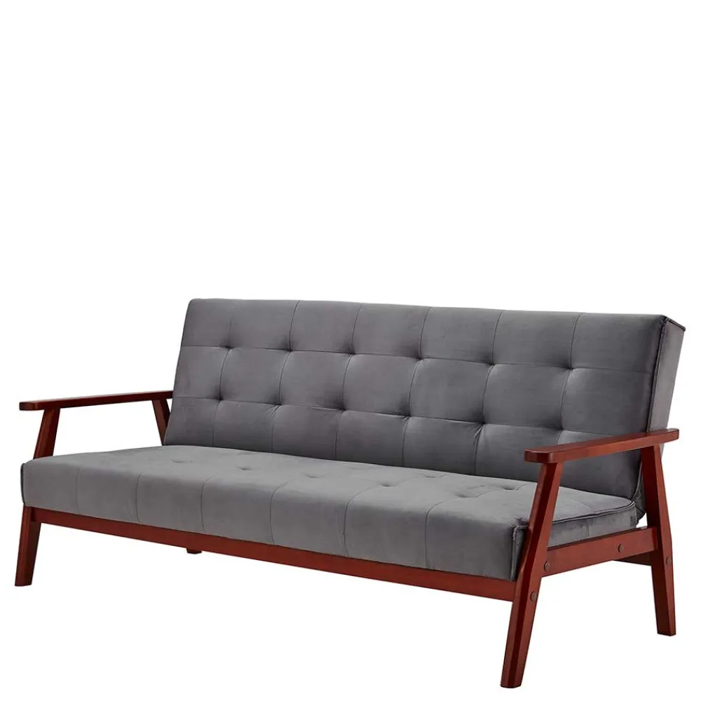 Wohnen Betten|Sofas<Graue Samt Bettcouch mit Holzgestell - Farala