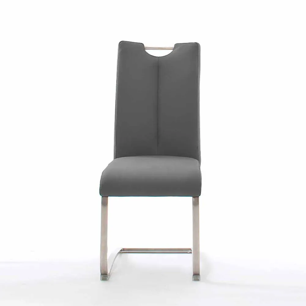 Wohnen Sessel|Stühle<Grauer Lederstuhl mit Edelstahl - Yetarra (2er Set)