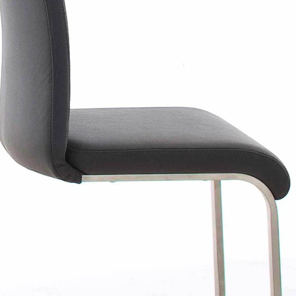 Wohnen Sessel|Stühle<Grauer Lederstuhl mit Edelstahl - Yetarra (2er Set)