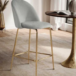 Wohnen Hocker|Stühle<Grauer Samt-Barstuhl im Retro Look - Hovalta (2er Set)