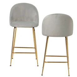Wohnen Hocker|Stühle<Grauer Samt-Barstuhl im Retro Look - Hovalta (2er Set)
