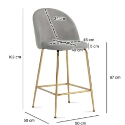 Wohnen Hocker|Stühle<Grauer Samt-Barstuhl im Retro Look - Hovalta (2er Set)