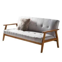 Wohnen Sofas<Graues Sofa mit Holzgestell Eiche - Florynn
