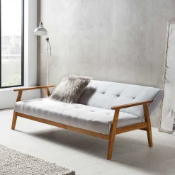 Wohnen Sofas<Graues Sofa mit Holzgestell Eiche - Florynn