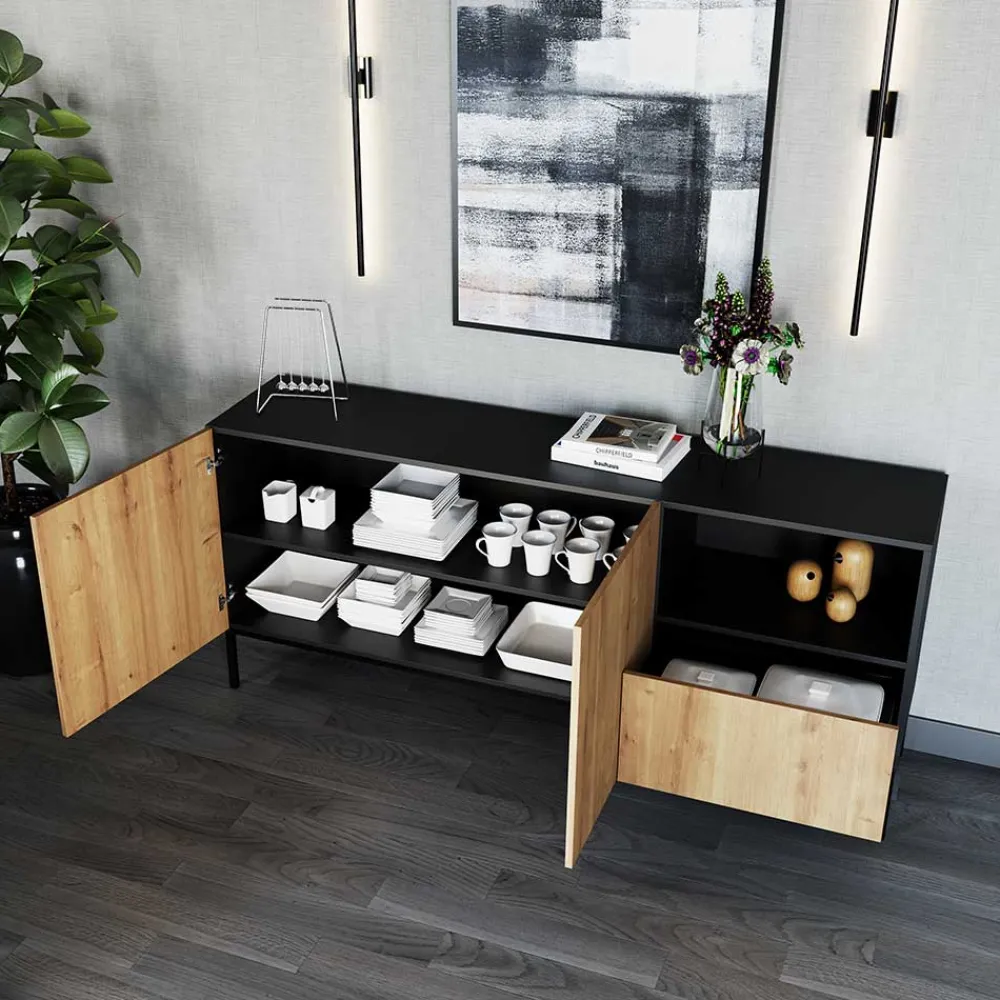 Wohnen Sideboards<Griffloses Sideboard in Wildeiche Optik - Cavan