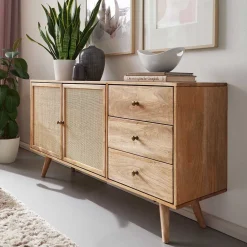 Wohnen Sideboards<Große Kombi-Kommode aus Mangoholz & Rattan - Kanados