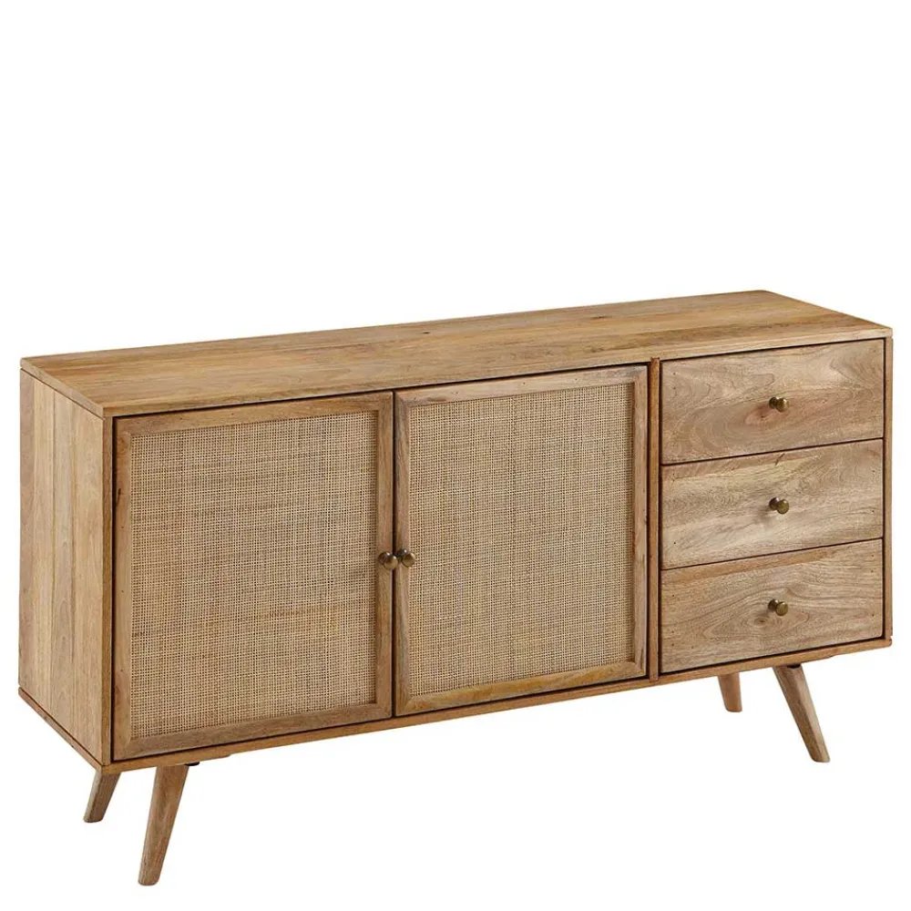 Wohnen Sideboards<Große Kombi-Kommode aus Mangoholz & Rattan - Kanados