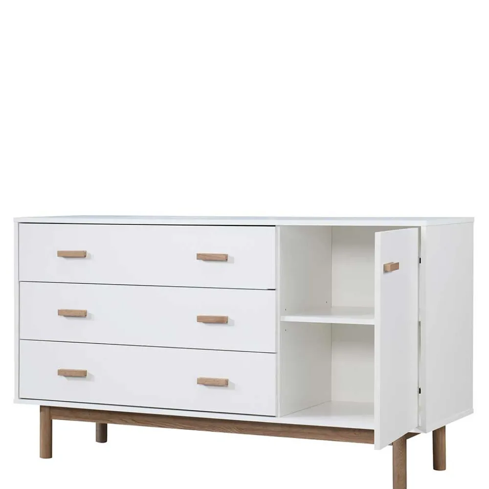 Wohnen Sideboards<Große Kombi-Kommode in Weiß mit Eiche - Savuta