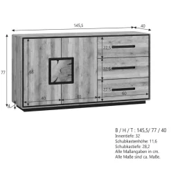 Wohnen Sideboards<Große Kombi-Kommode in Wildeiche mit Schwarz - Shipper