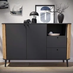 Wohnen Sideboards<Große Kommode in Grau und Wildeiche - Penzanca