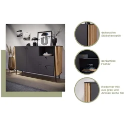 Wohnen Sideboards<Große Kommode in Grau und Wildeiche - Penzanca