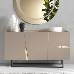 Wohnen Sideboards<Große Kommode in Taupe mit Spiegel in Bronze - Fashiona