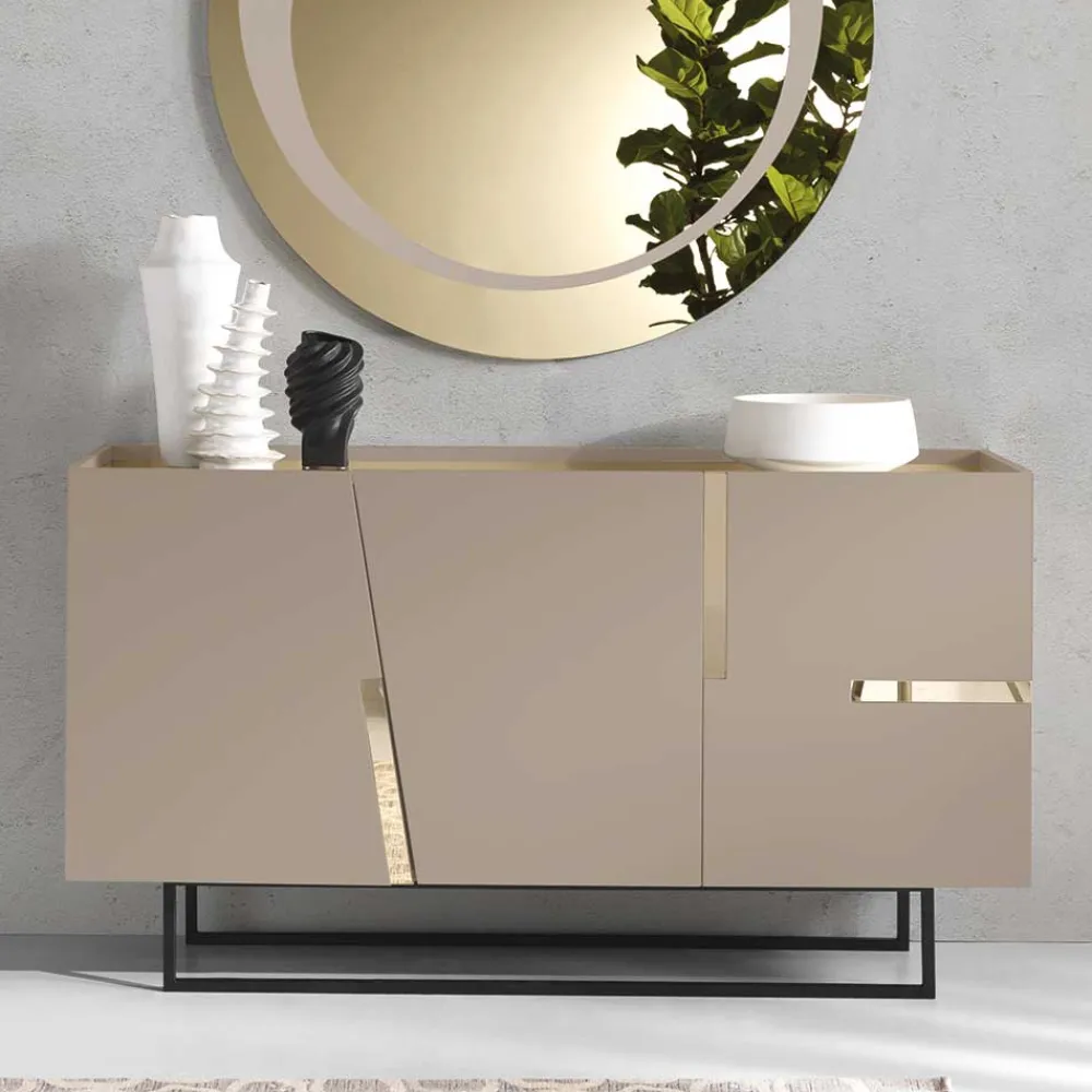 Wohnen Sideboards<Große Kommode in Taupe mit Spiegel in Bronze - Fashiona