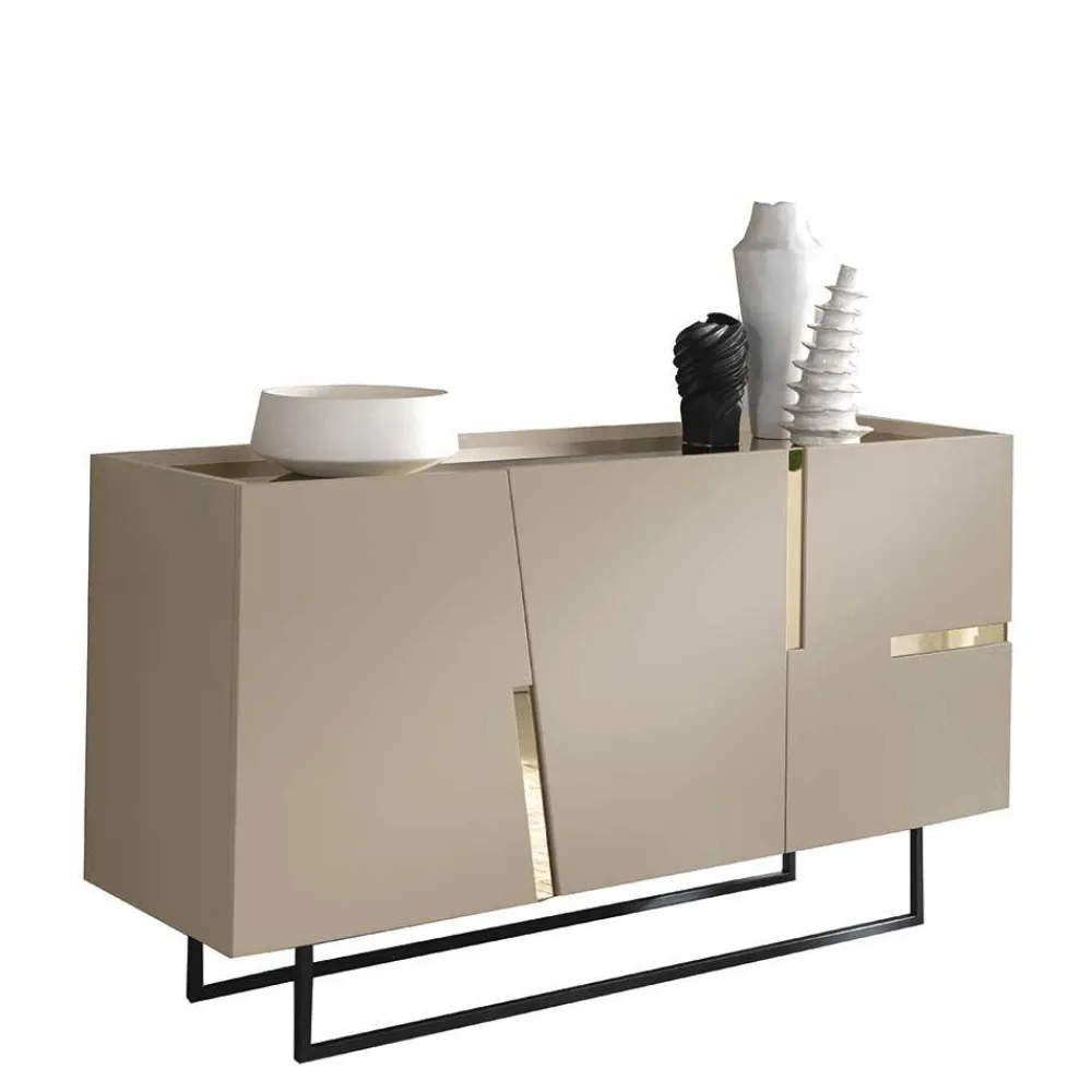 Wohnen Sideboards<Große Kommode in Taupe mit Spiegel in Bronze - Fashiona