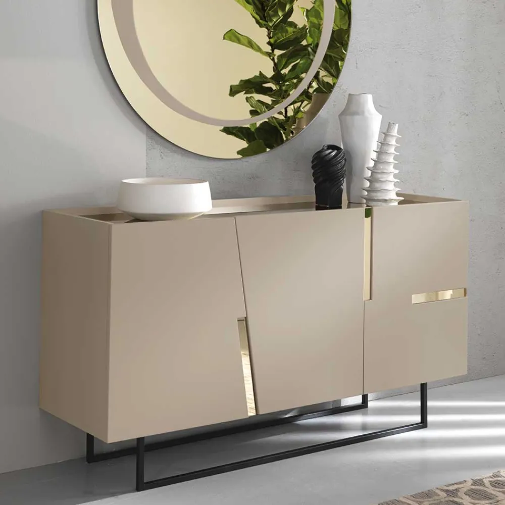 Wohnen Sideboards<Große Kommode in Taupe mit Spiegel in Bronze - Fashiona