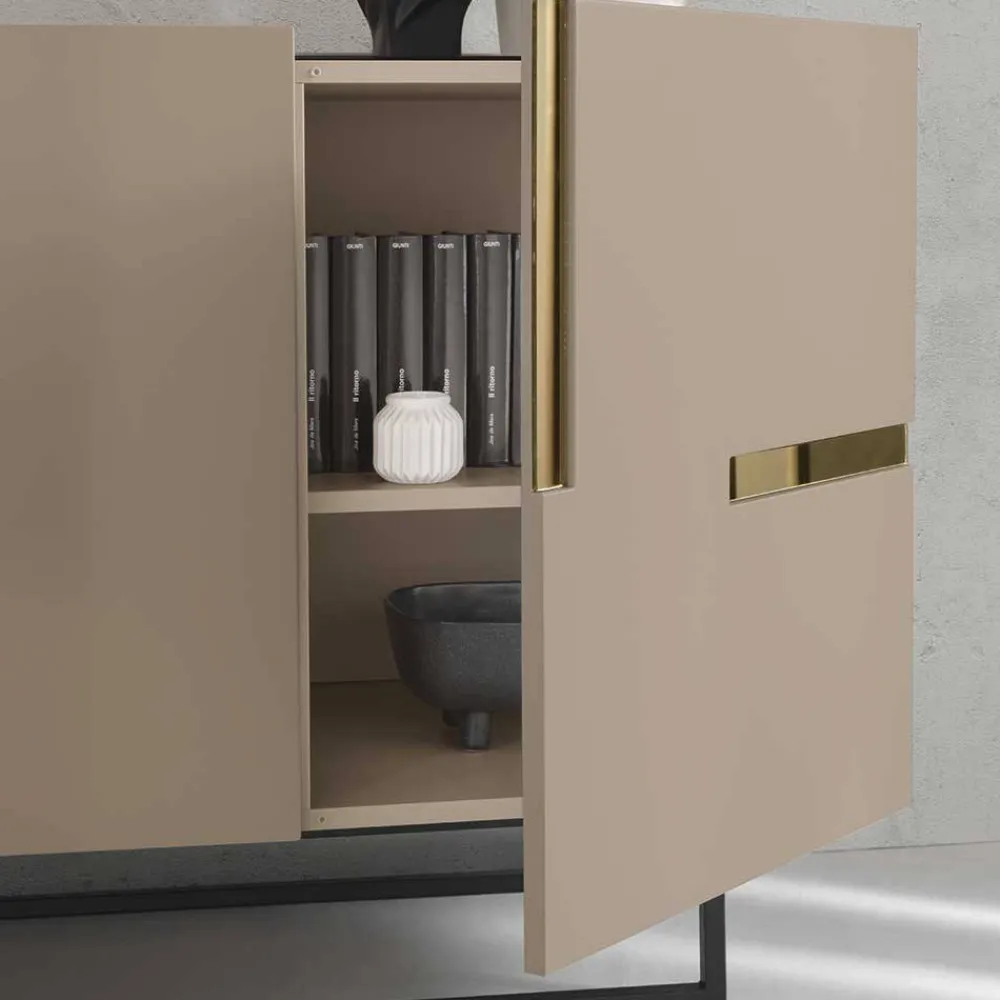 Wohnen Sideboards<Große Kommode in Taupe mit Spiegel in Bronze - Fashiona