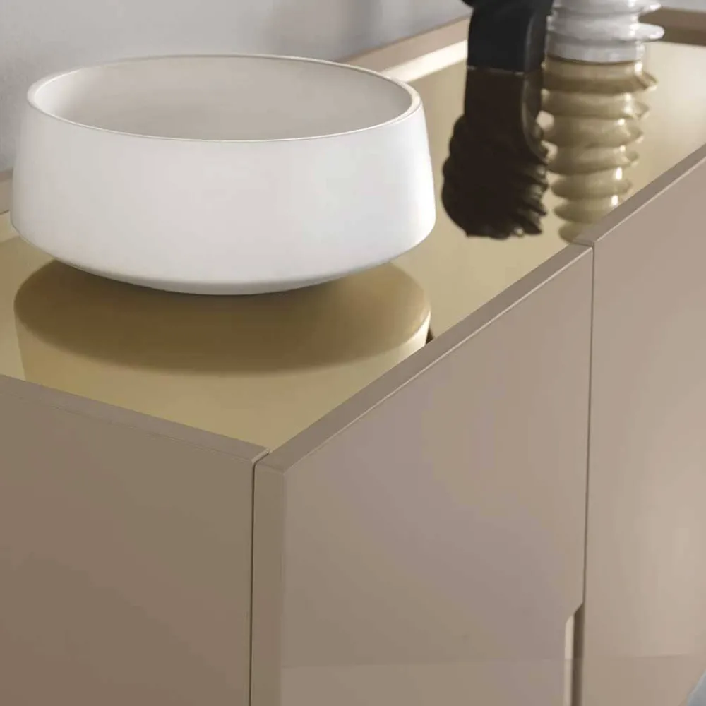 Wohnen Sideboards<Große Kommode in Taupe mit Spiegel in Bronze - Fashiona