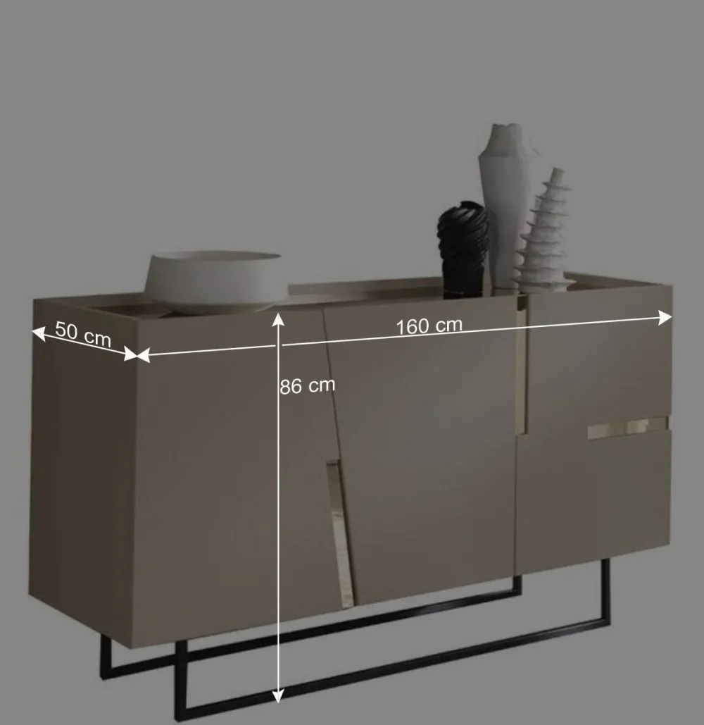 Wohnen Sideboards<Große Kommode in Taupe mit Spiegel in Bronze - Fashiona