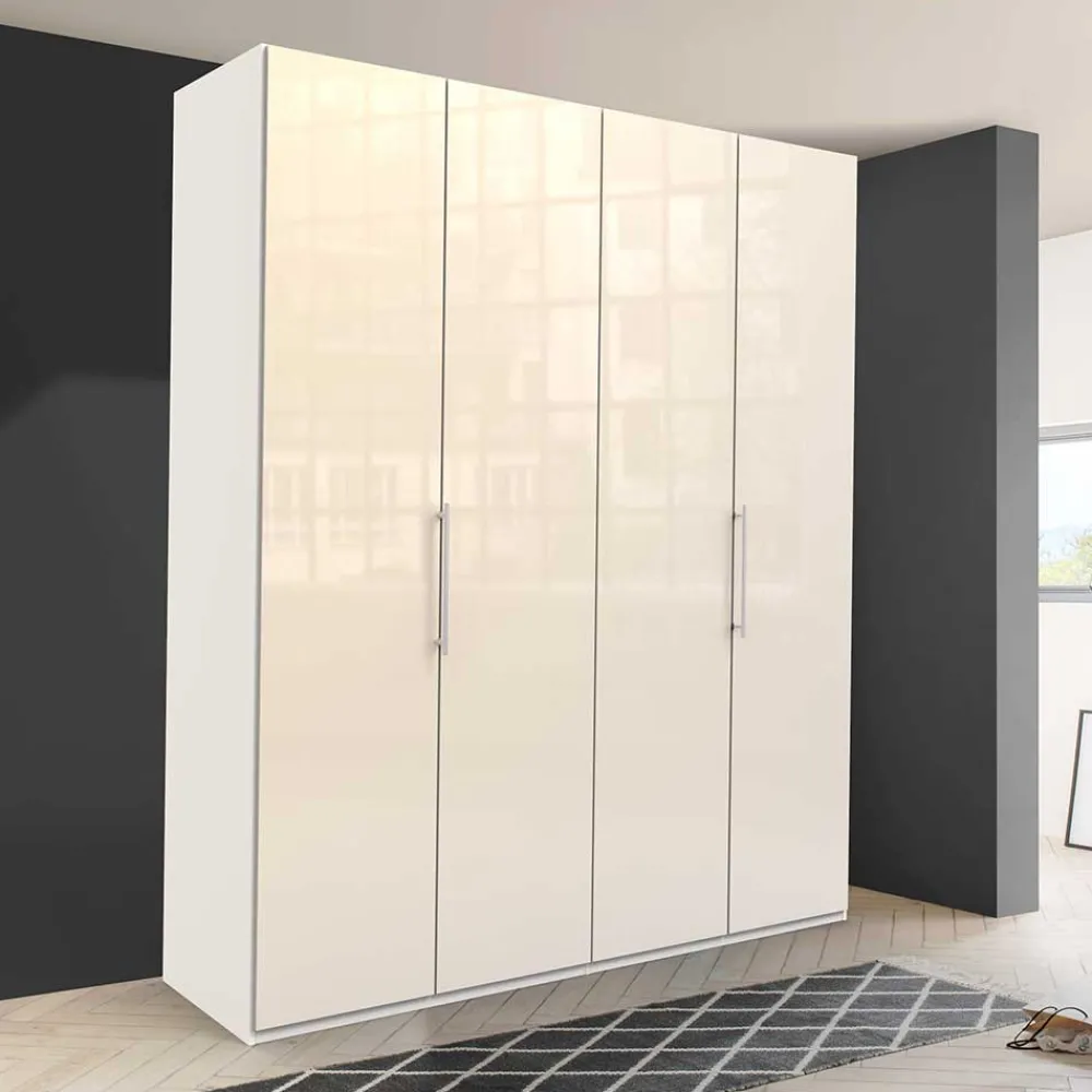 Wohnen Kleiderschränke<Großer Gleittüren Kleiderschrank in Creme Glasbeschichtung - Zidarie