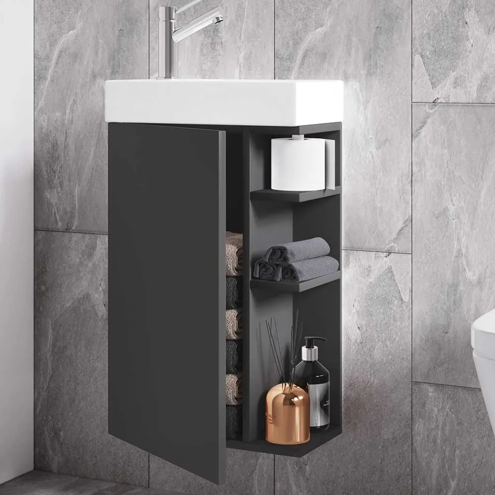 Wohnen Schränke<Gäste WC Waschtisch in Anthrazit mit Weiß - Fabio